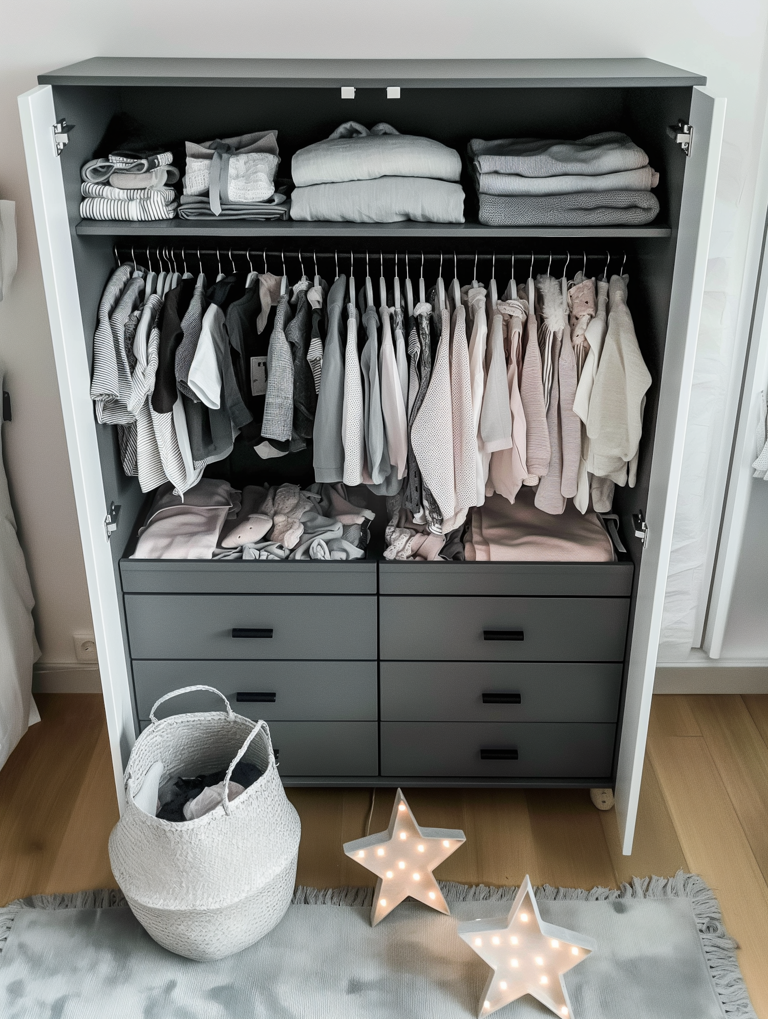 Modern Nursery with Gray Wardrobe