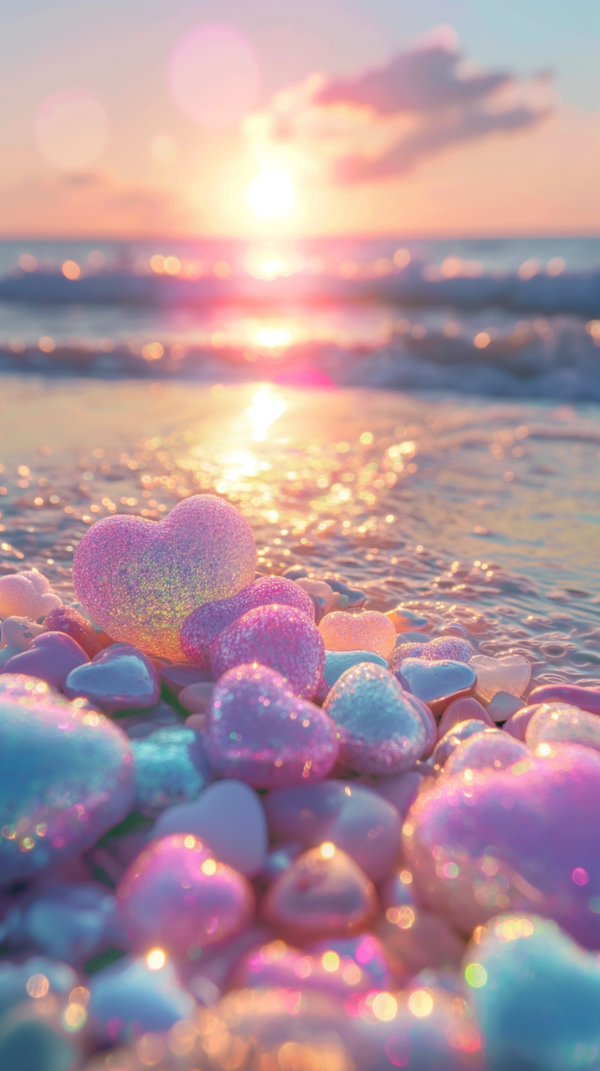 Sunset Heart-Stones on Beach