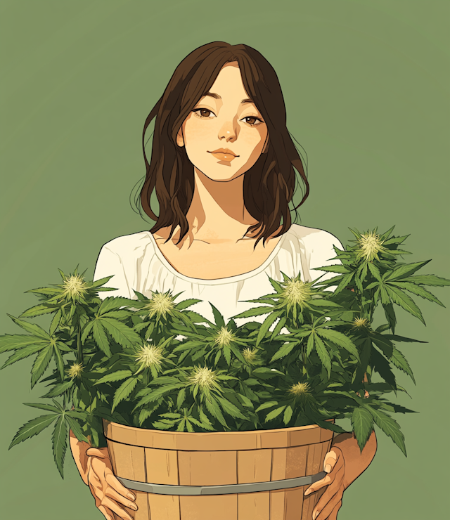 Serene Woman with Cannabis Plants