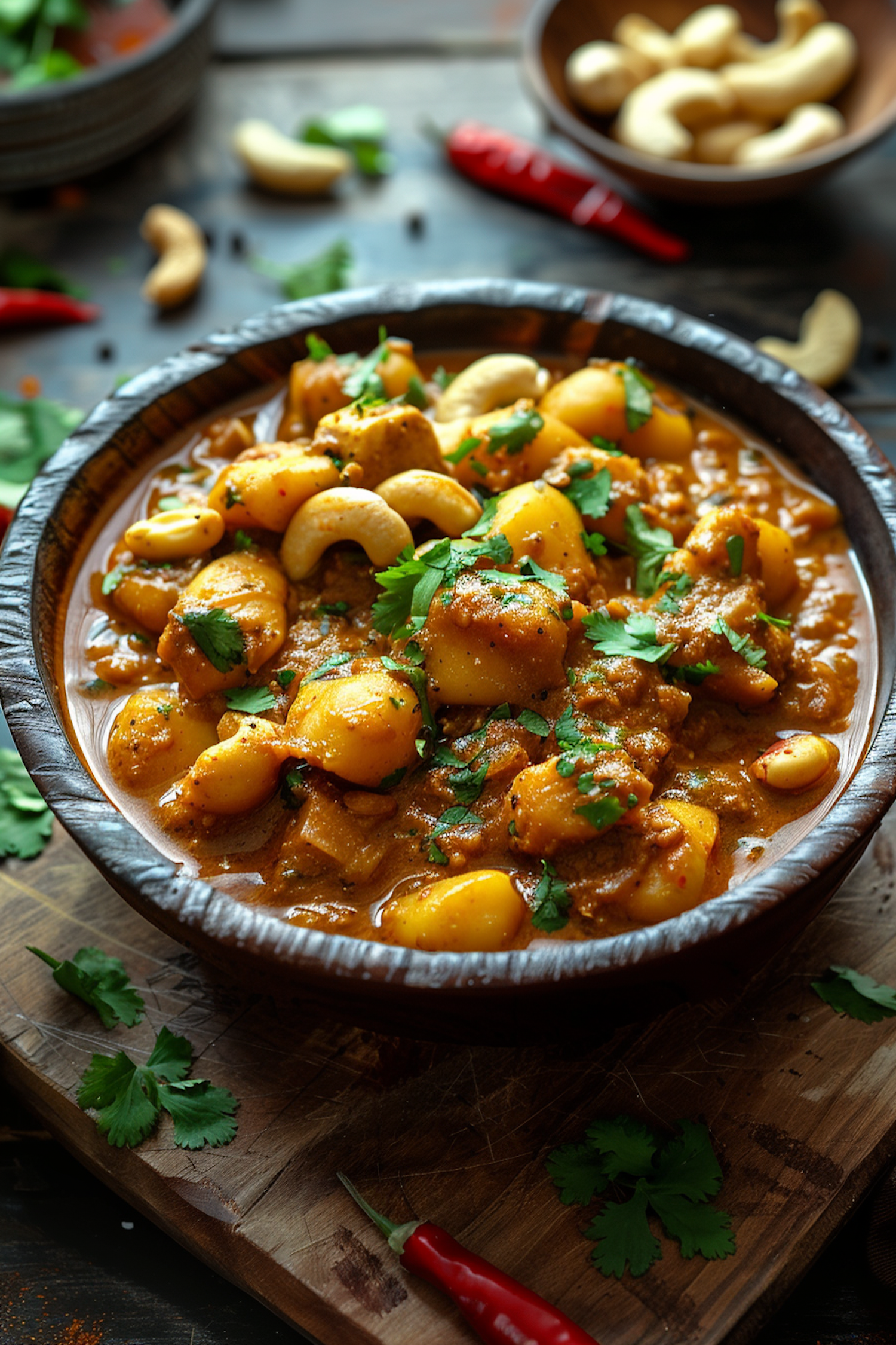 Spicy Curry Dish with Potatoes and Cashews