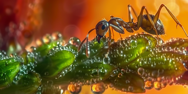 Ant on Vibrant Green Surface