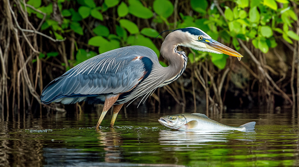 Heron and Fish in Natural Habitat