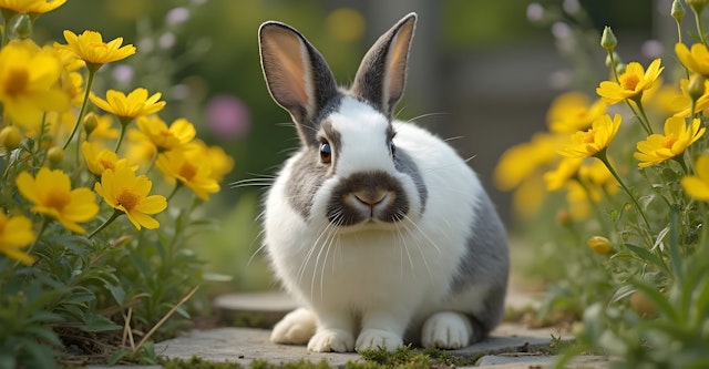 Rabbit Among Yellow Flowers