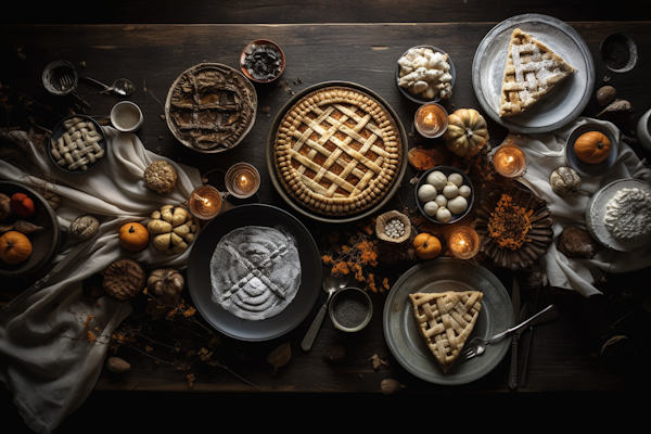 Autumnal Feast with Lattice Pie and Pumpkins