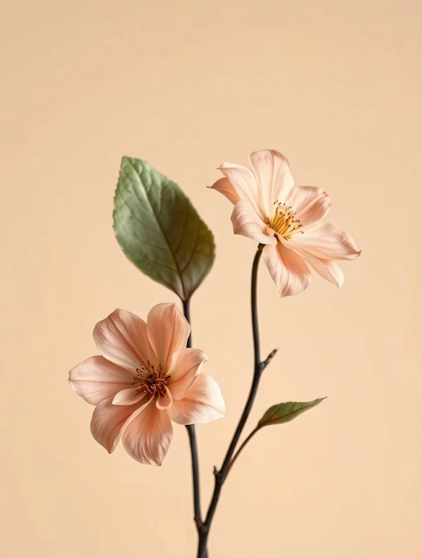 Peach Flowers on Beige