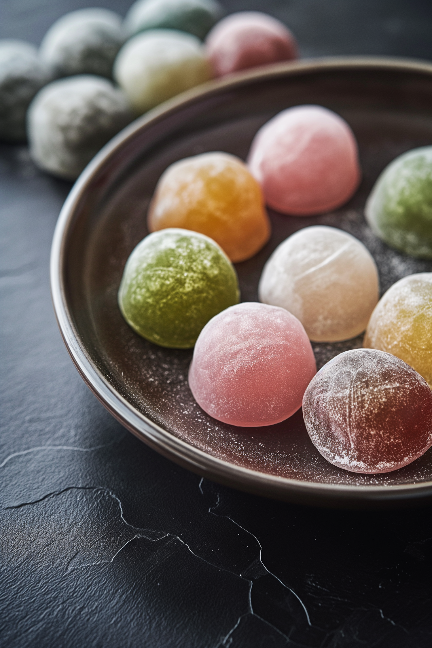 Colorful Mochi Balls on Dark Plate