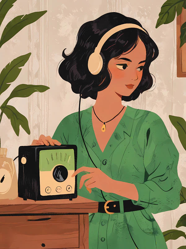 Woman with Vintage Radio