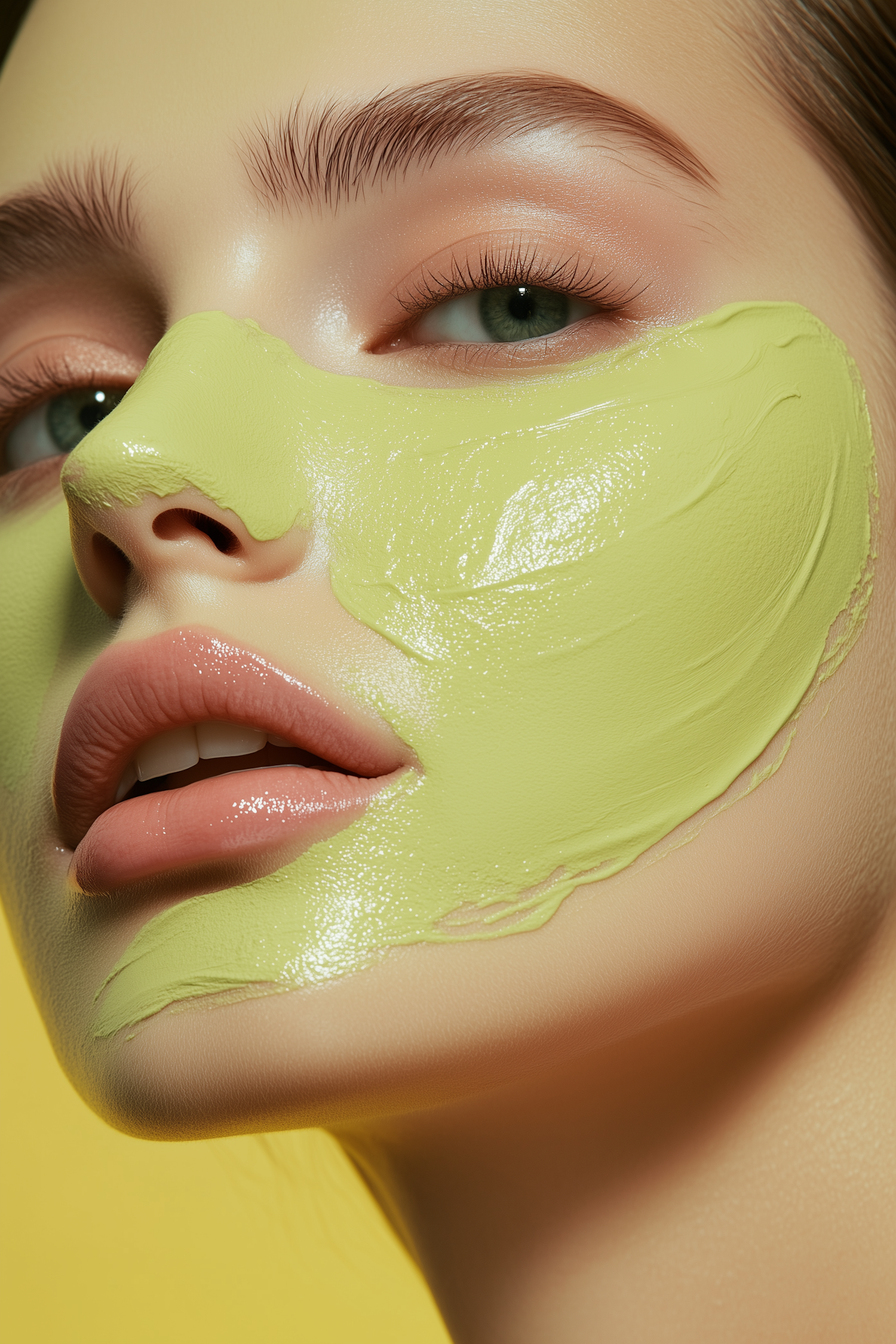 Close-up of Face with Green Facial Mask