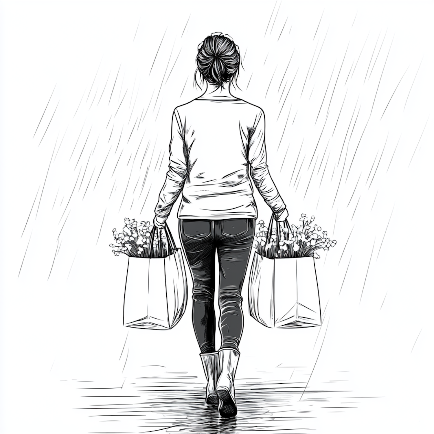 Serene Rainy Walk Illustration