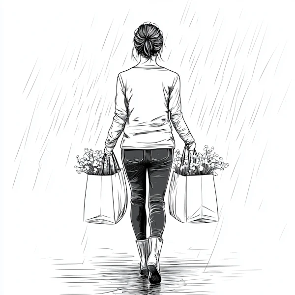 Serene Rainy Walk Illustration