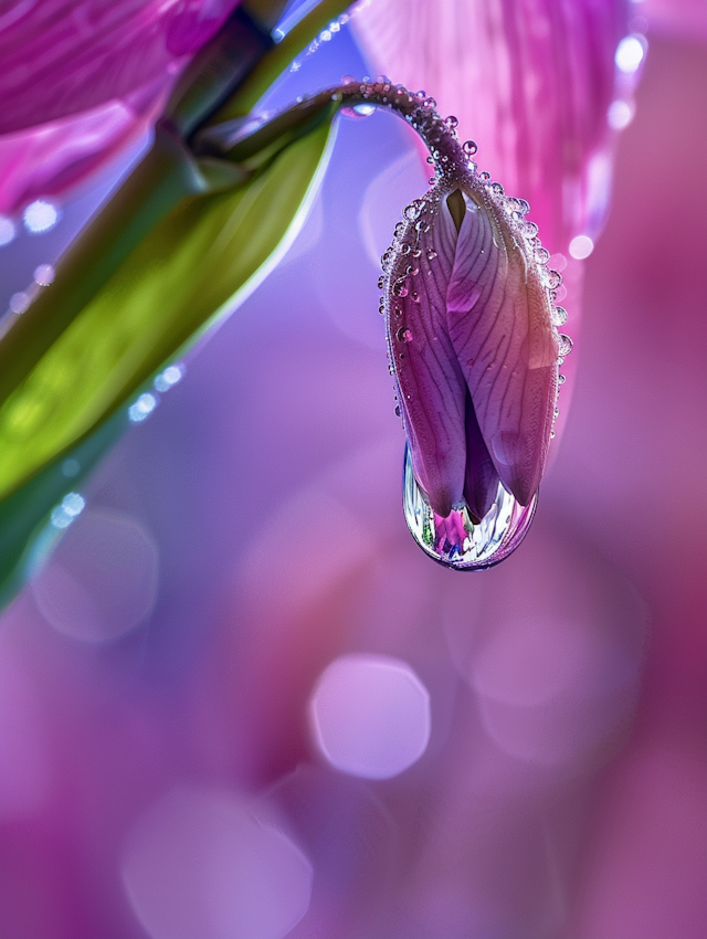 Ethereal Purple Tulip with Water Droplets