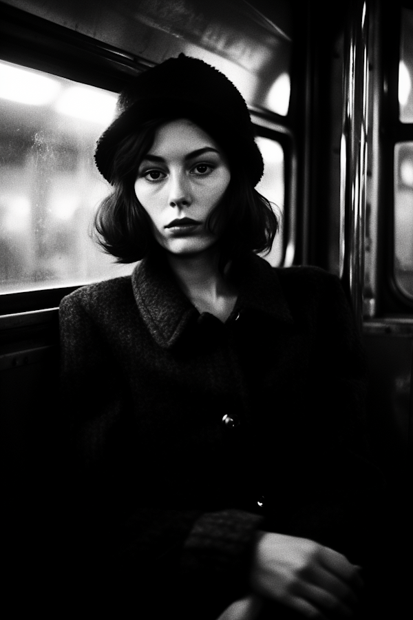 Vintage Dressed Woman in Public Transport