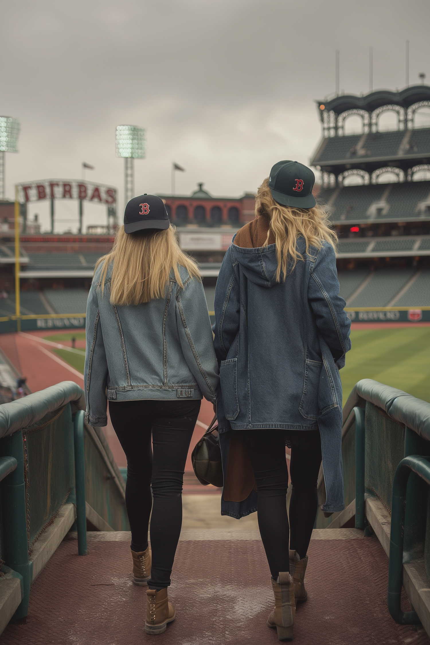 Pensive Women Overlooking Empty Baseball Stadium