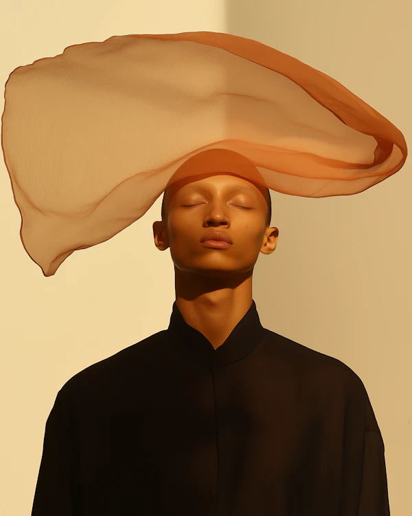 Serene Portrait with Flowing Fabric