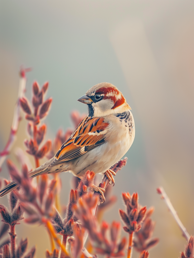 Masked Sparrow on Flowering Plant