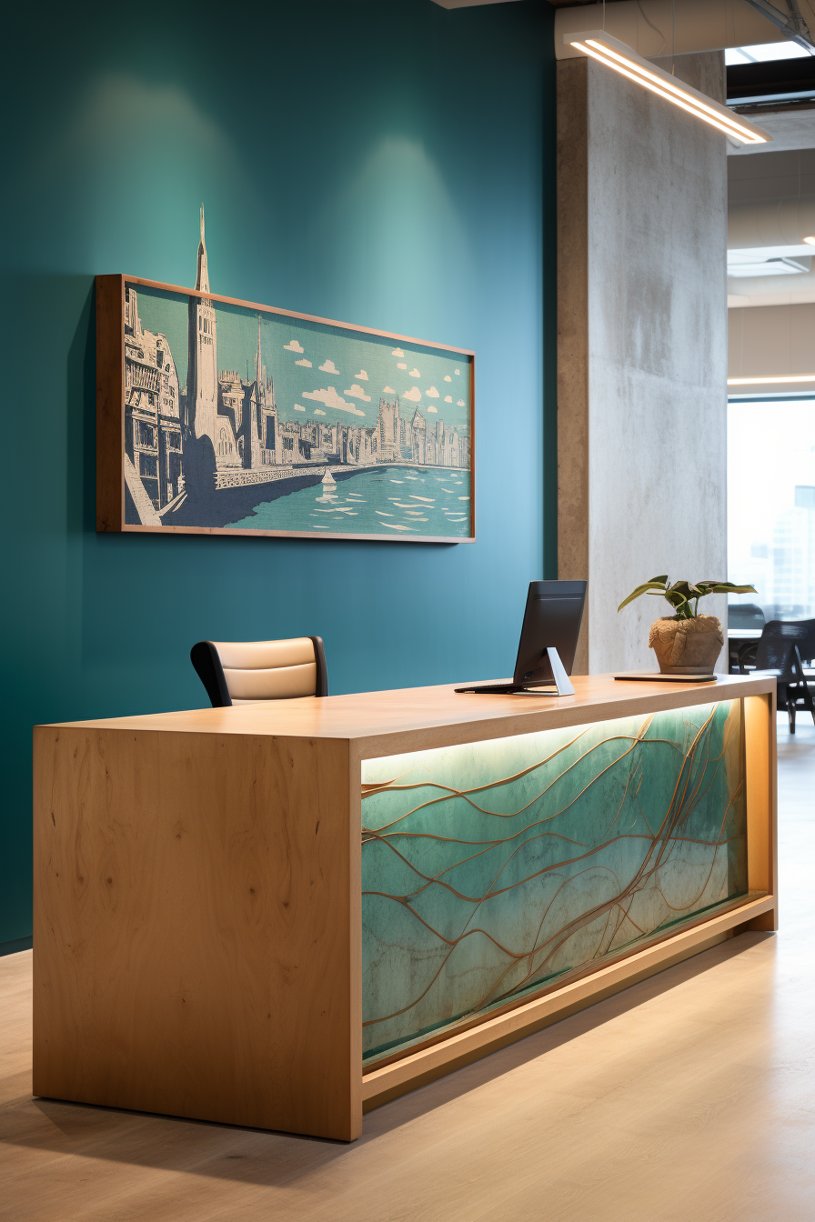 Sleek Wood and Sea-Green Organic Reception Photo on Lummi