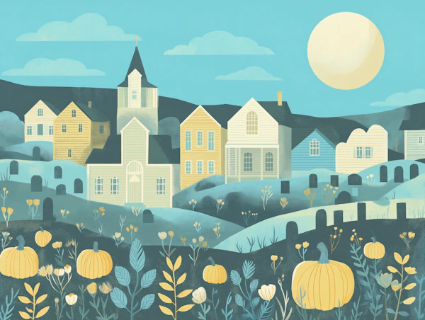 Moonlit Village Scene