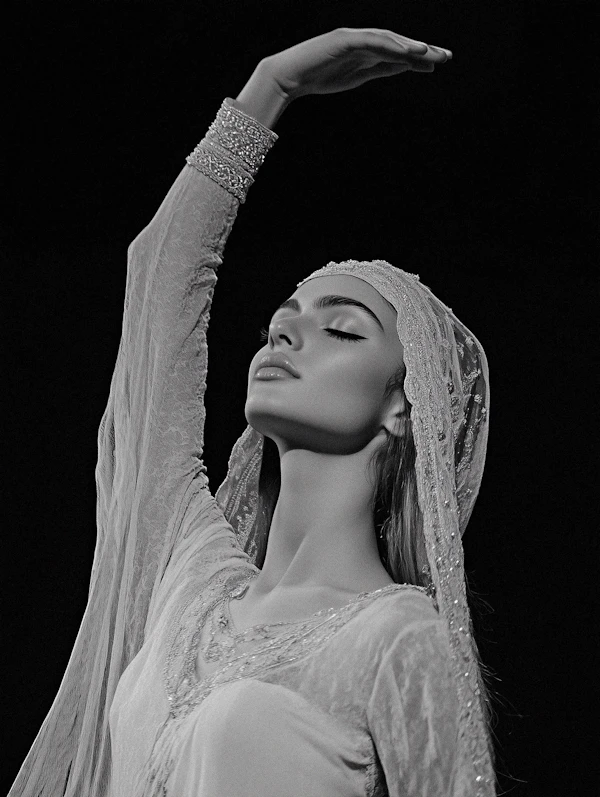 Graceful Woman in Ornate Garment