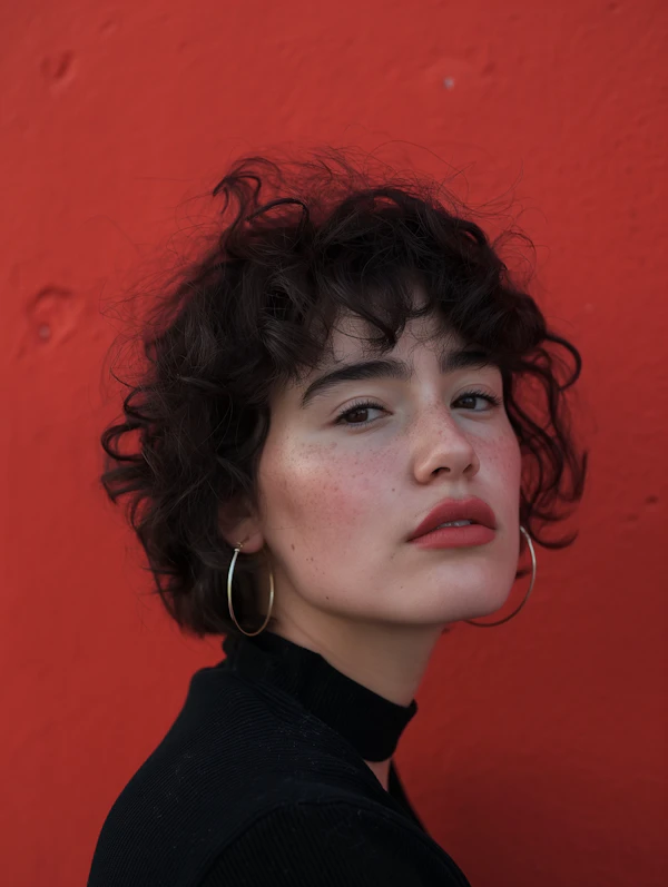 Woman Against Red Background