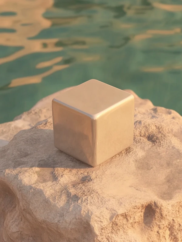 Glossy Cube on Rock