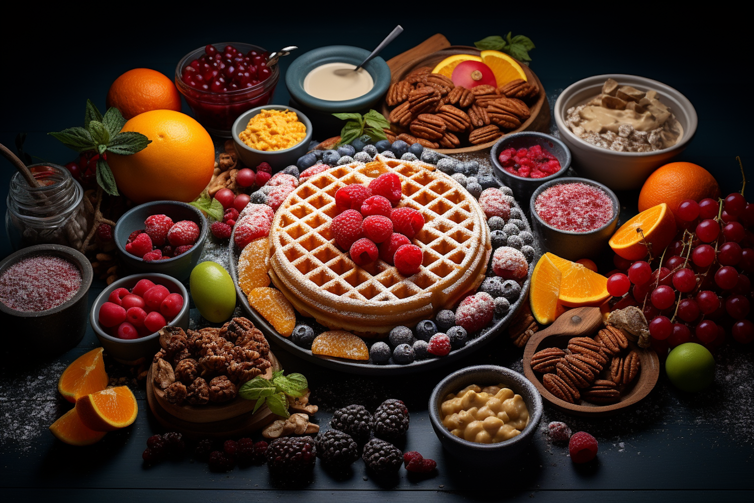 Decadent Waffle and Fruit Breakfast Feast