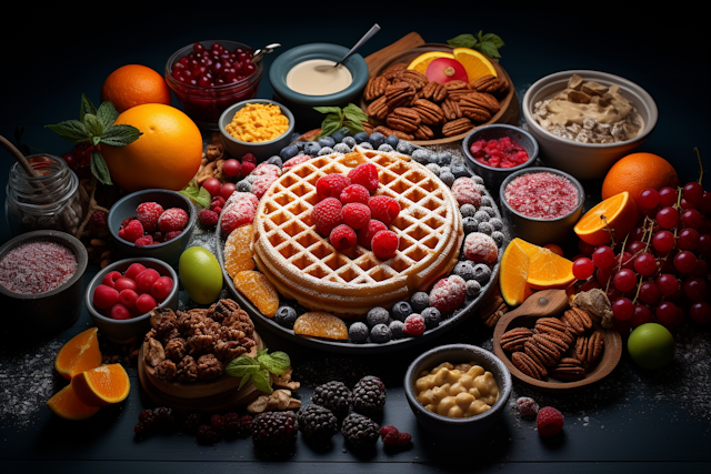 Decadent Waffle and Fruit Breakfast Feast