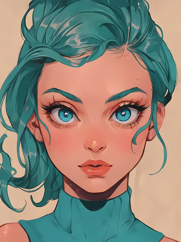 Vibrant Teal Hair Illustration