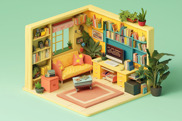 Miniature Bookshelf Room Scene