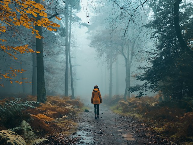 Solitary Wanderer in Autumnal Mist