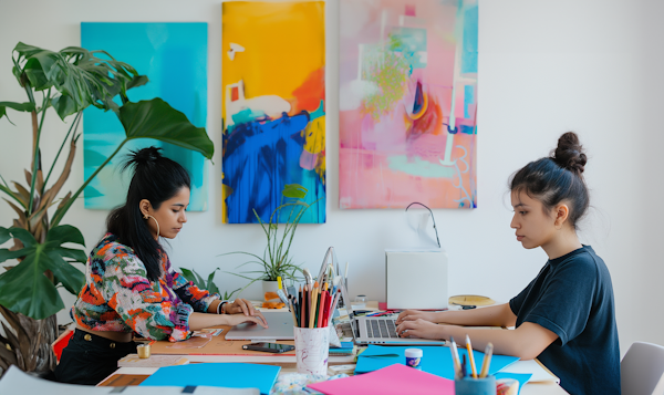 Creative Workspace with Concentrated Women