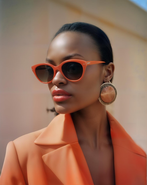 Stylish Woman in Orange Blazer with Retro Sunglasses