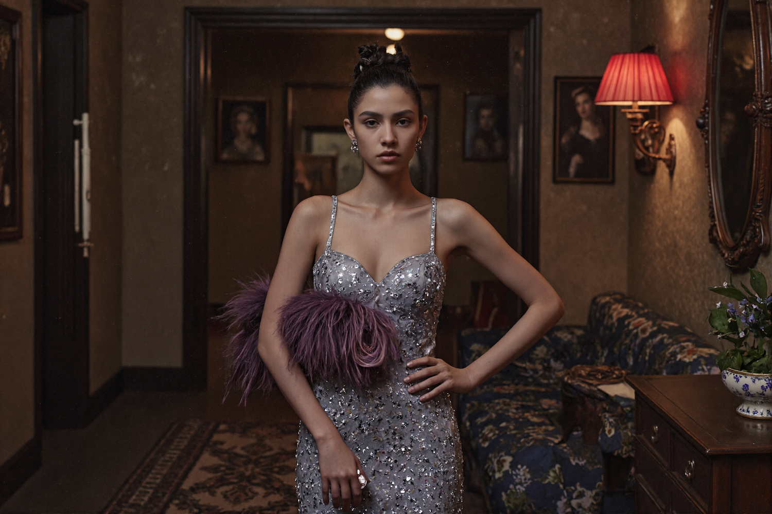 Elegant Woman in Silver Dress