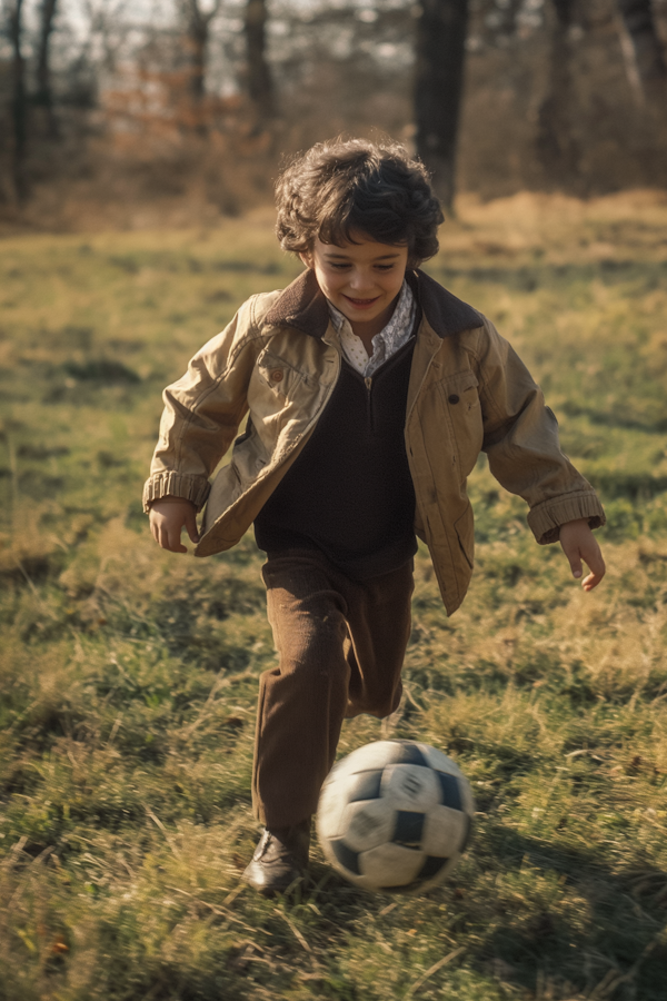 Joyful Boy Playing Soccer Outdoors