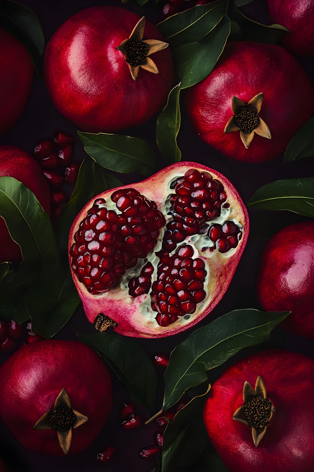 Fresh Pomegranates Still Life