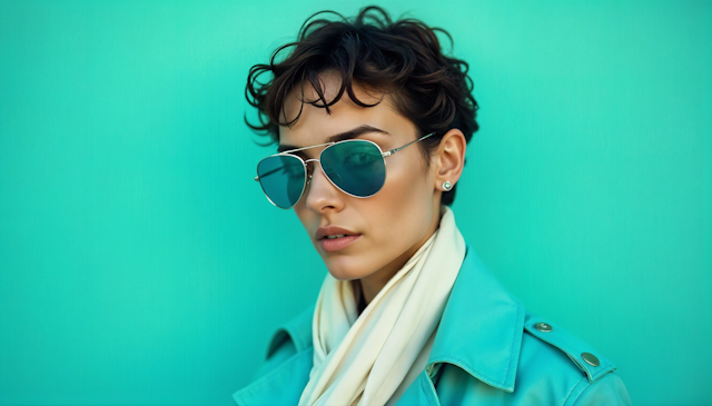 Stylish Portrait with Teal Background