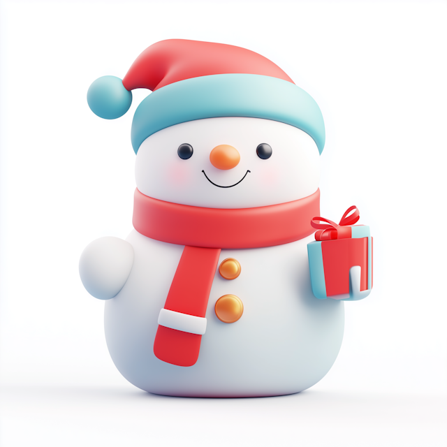 Cheerful Snowman with Gift