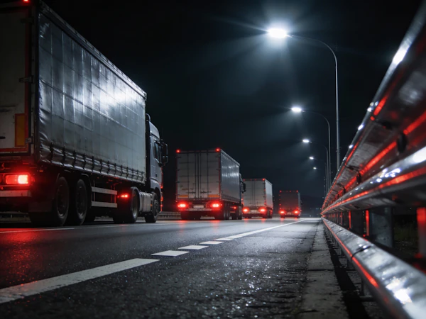 Nighttime Truck Convoy