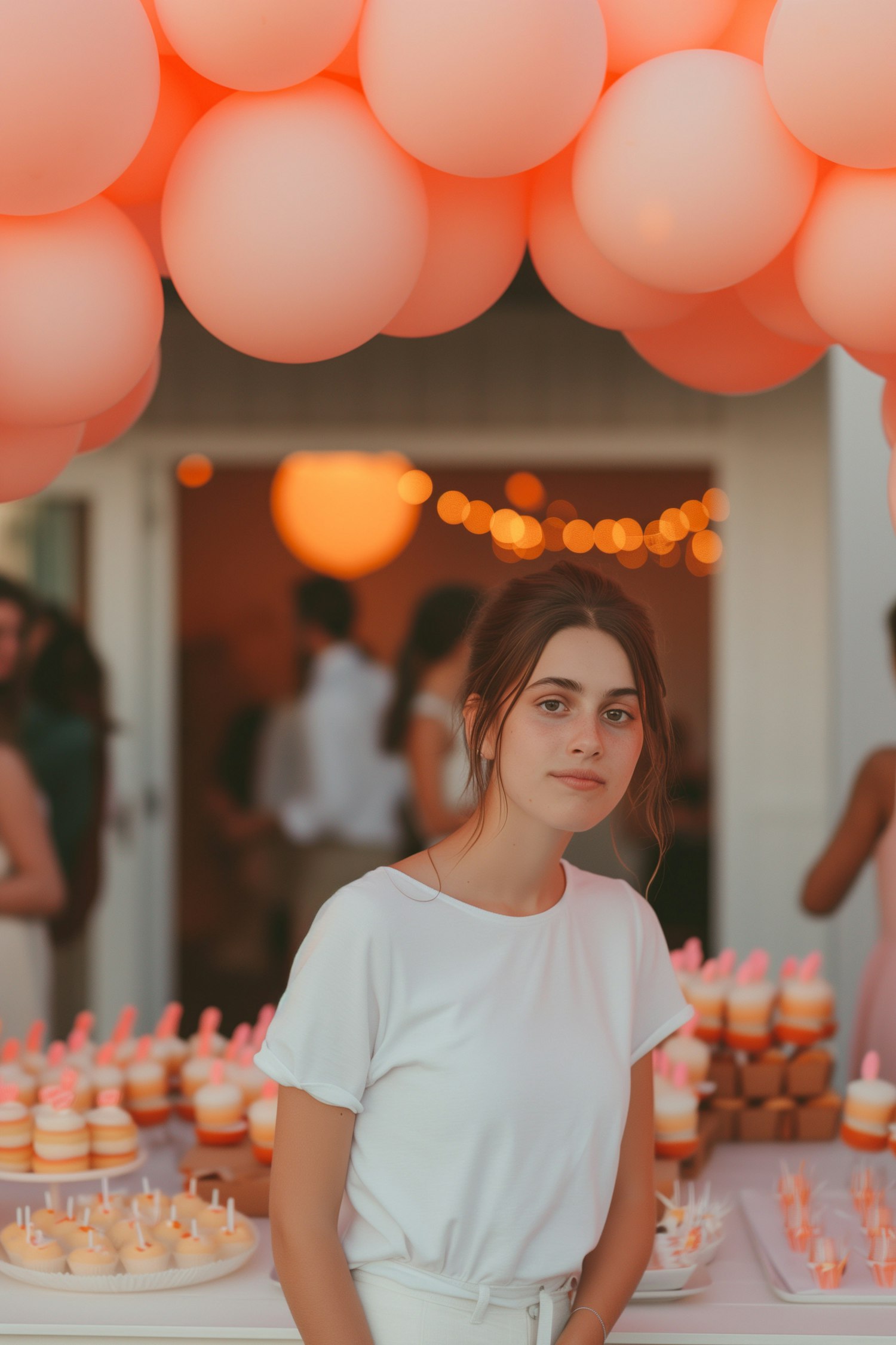 Young Woman with Festive Background