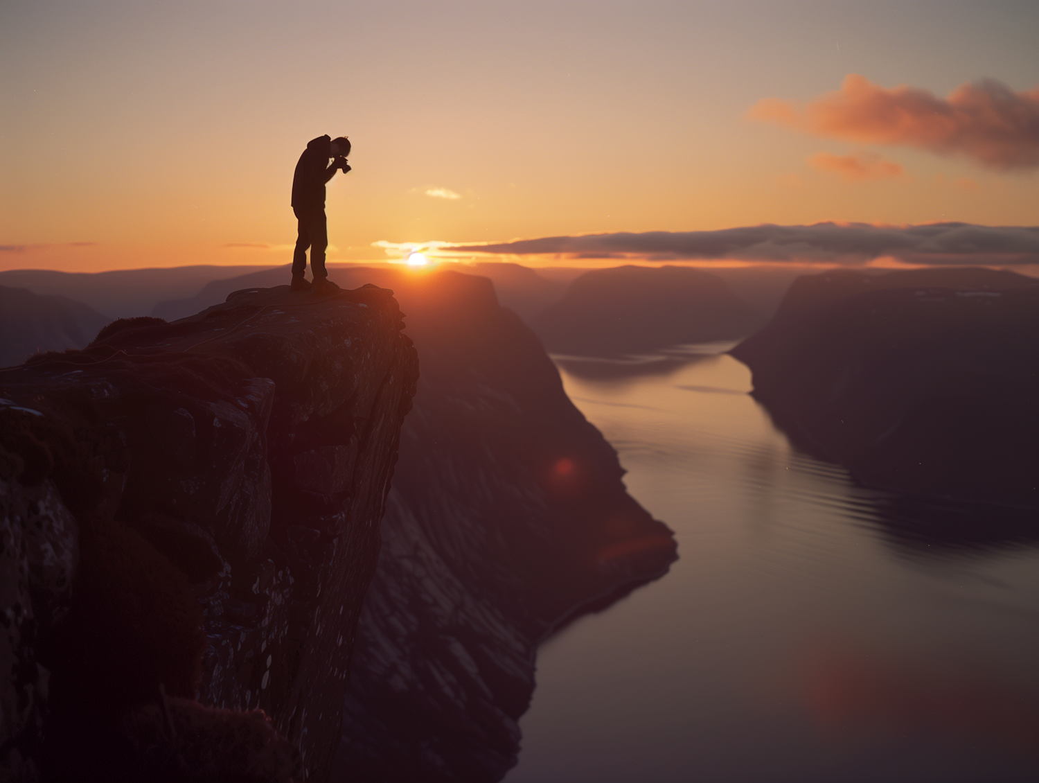 Photographer at Sunset on Cliff