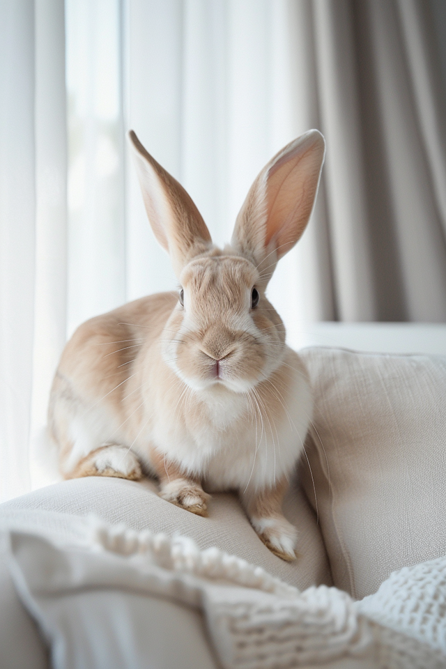 Alert Domestic Rabbit on Cushion