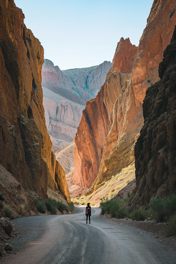 Solitary Explorer on the Winding Canyon Road