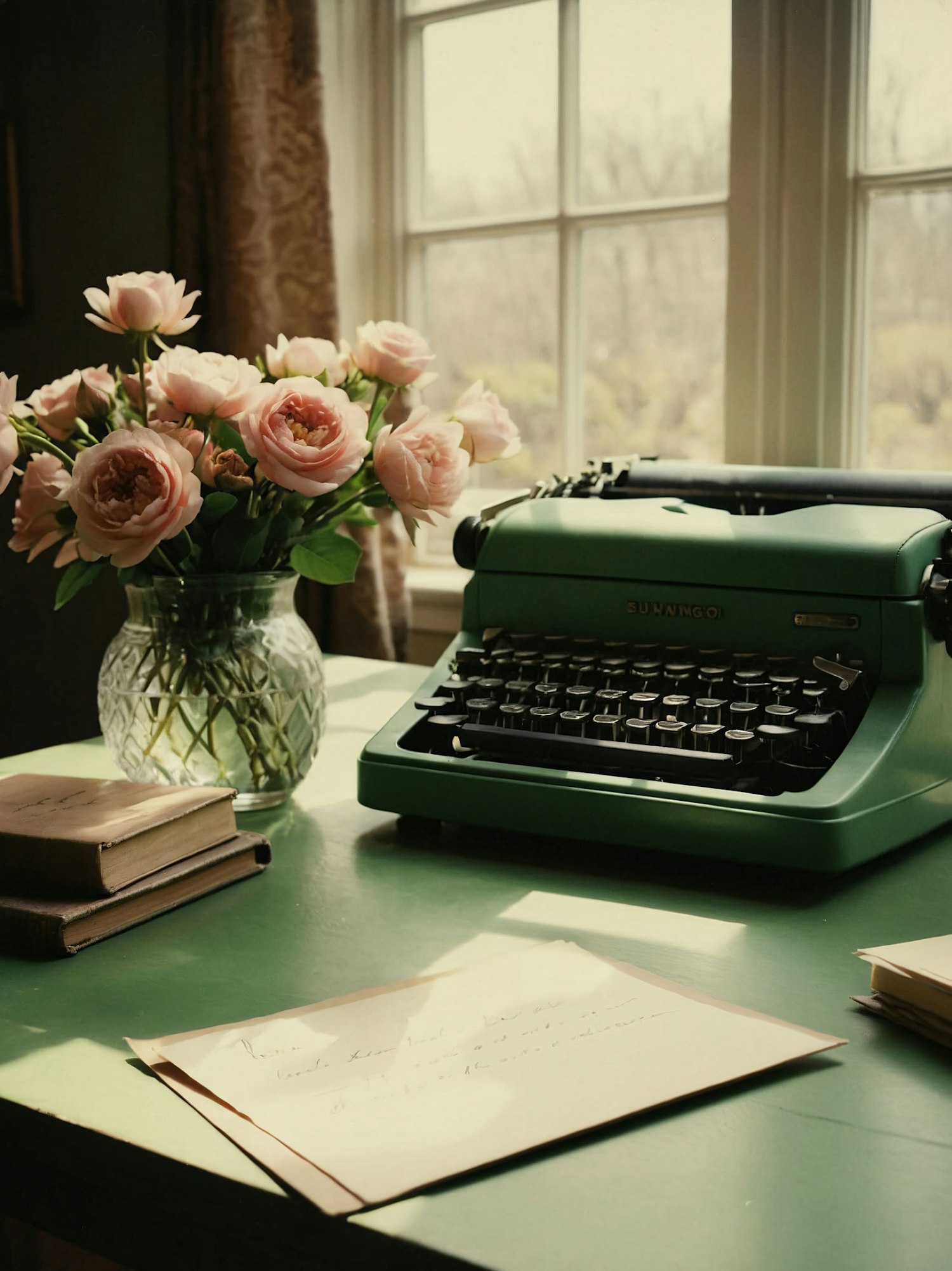 Vintage Typewriter and Roses