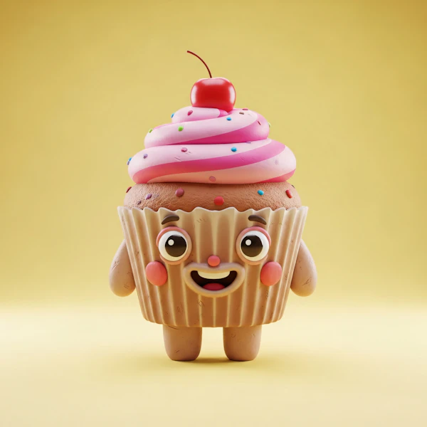 Cheerful Cupcake Character
