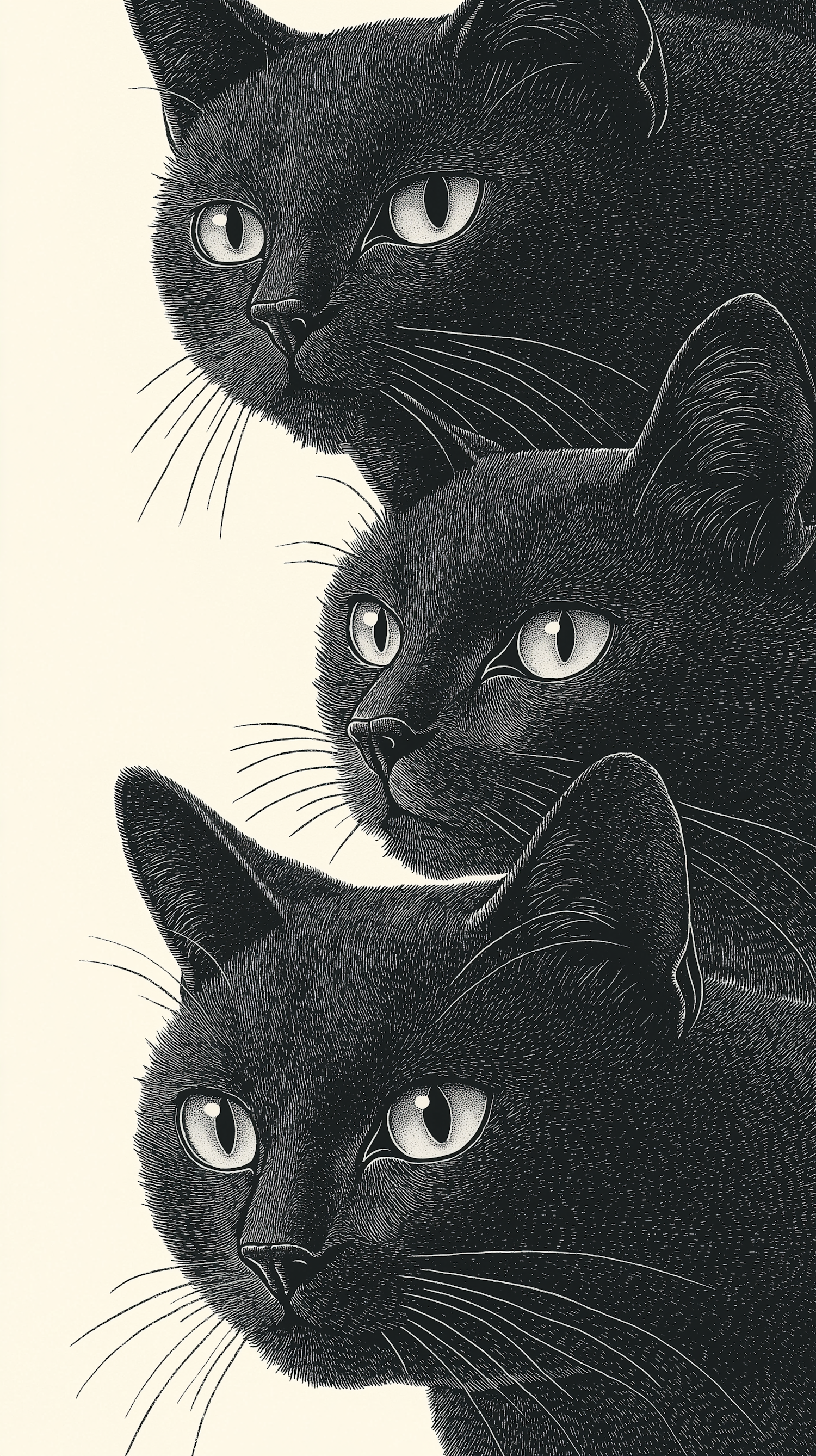 Three Black Cats Illustration