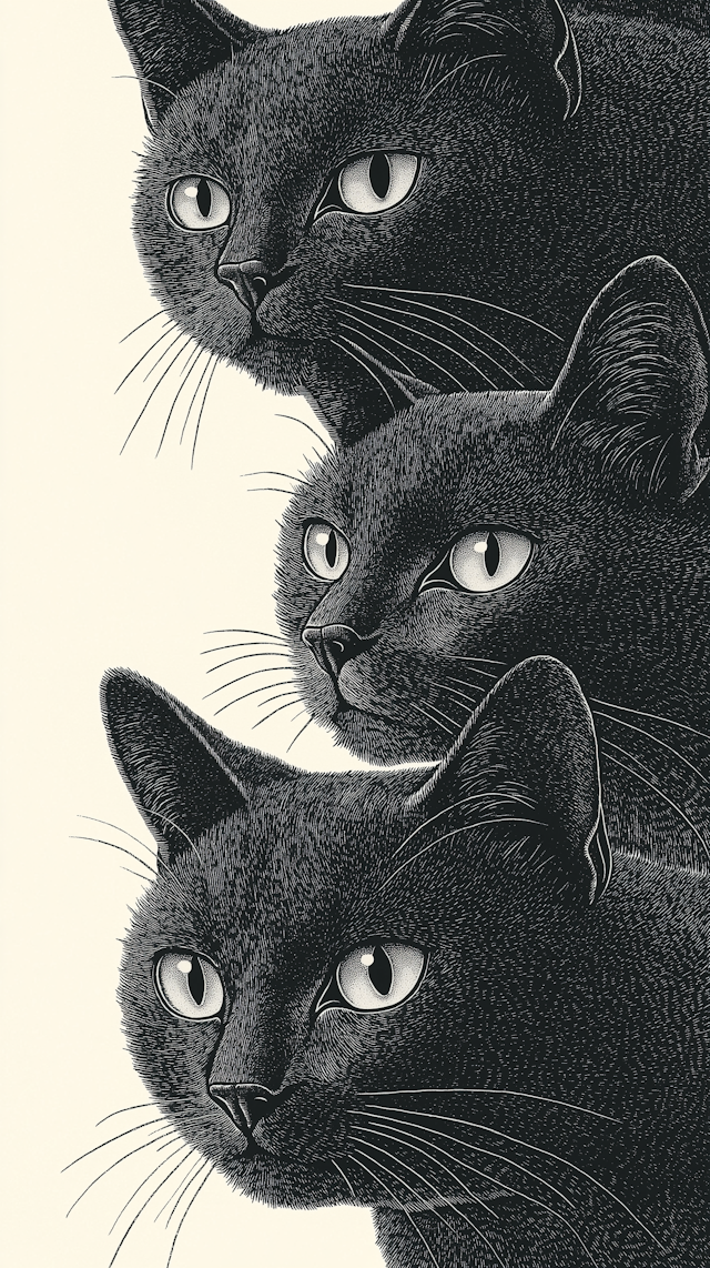 Three Black Cats Illustration