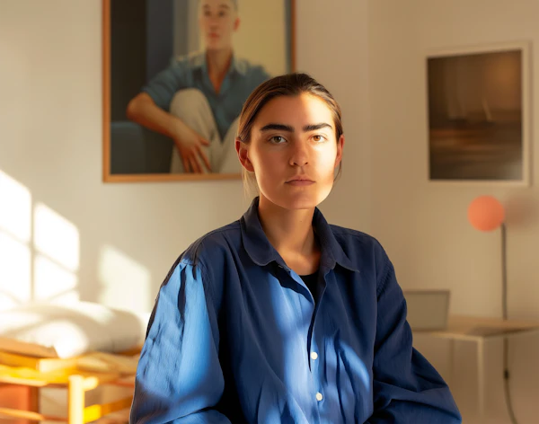 Young Woman with Slicked-Back Hair
