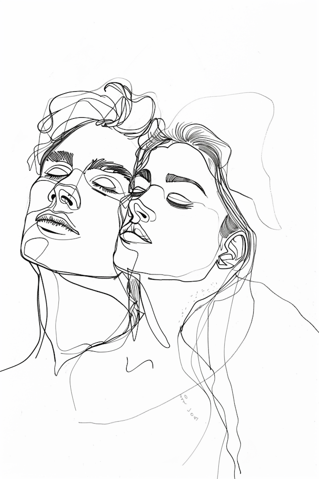 Minimalist Line Drawing of Intimate Couple