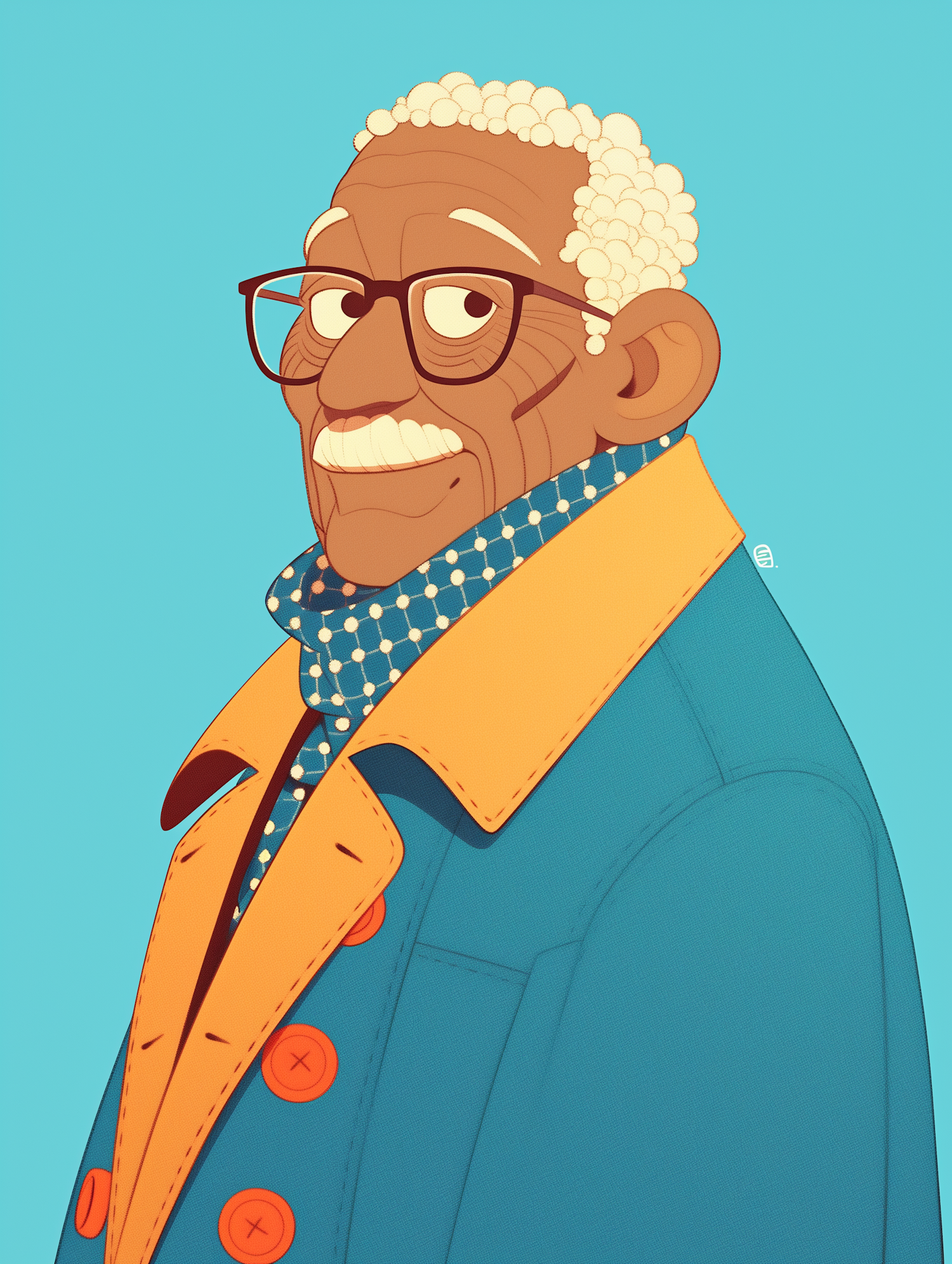 Elderly Man with Stylish Blue Coat