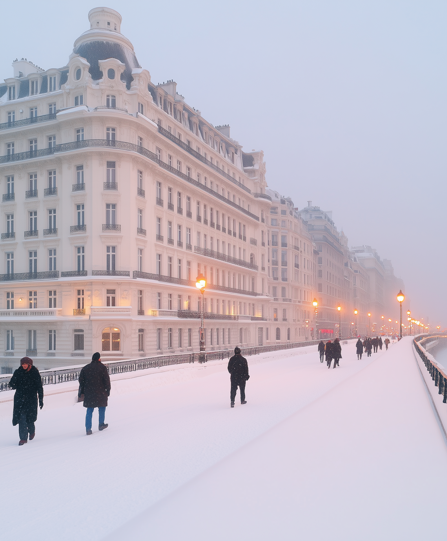 Snowy Urban Scene with Historic Building