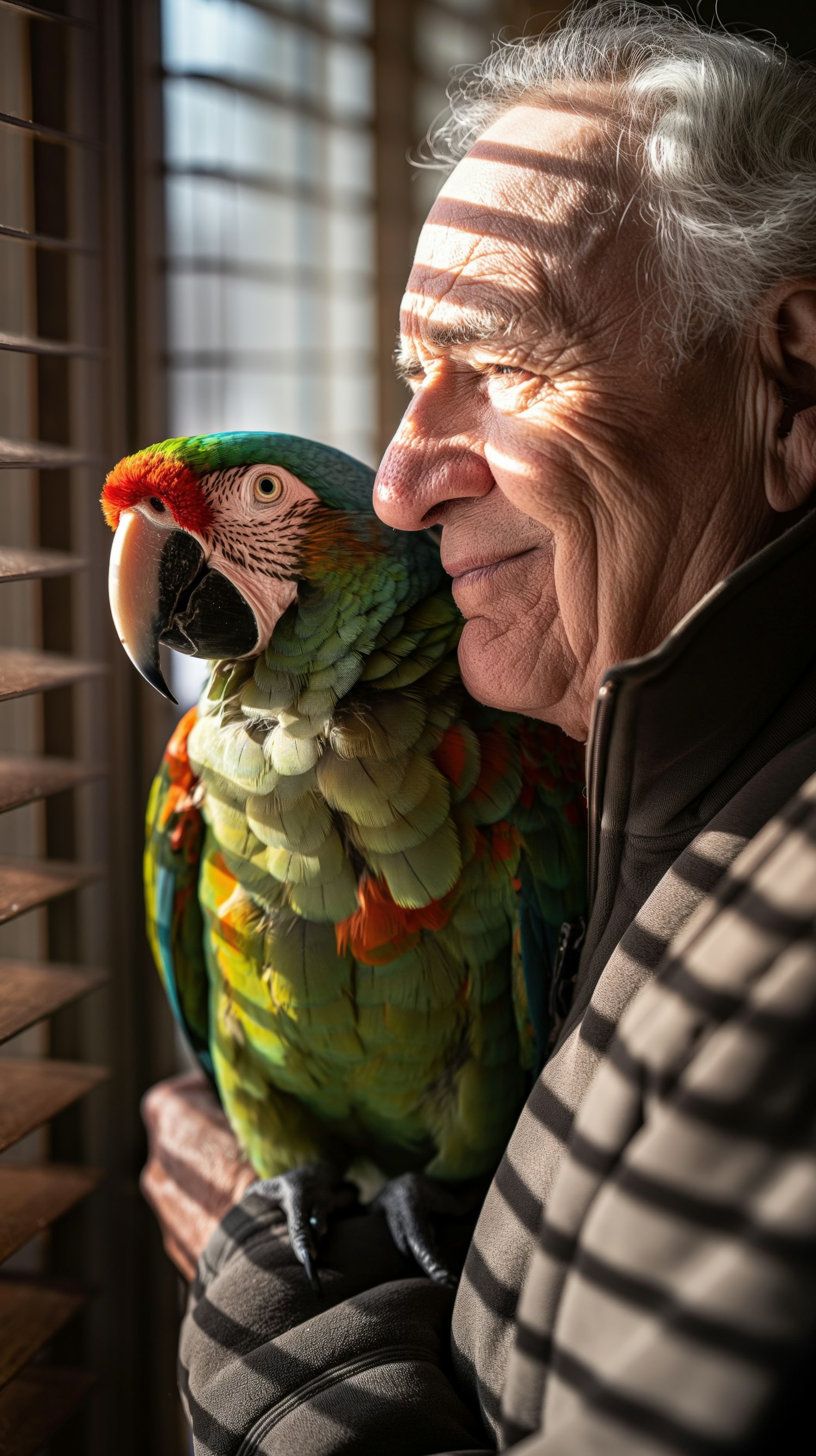 Elderly Man with Parrot